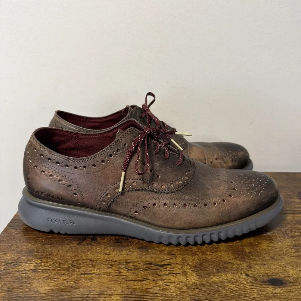 Cole Haan 2.Zerogrand Men's Sz 9.5, Brown Leather Wingtip Oxford Shoes C33974